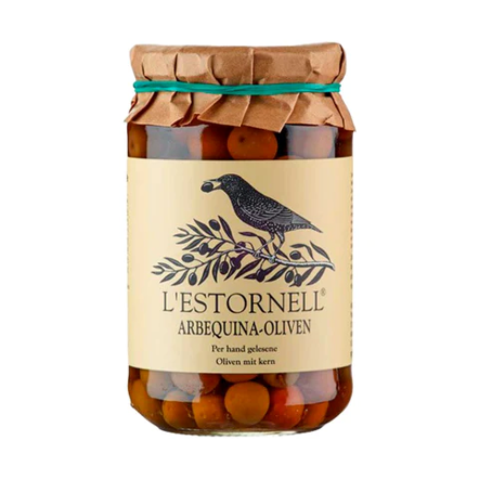 Aceituanas Verdes con hueso. Arbequina. L´Stornell